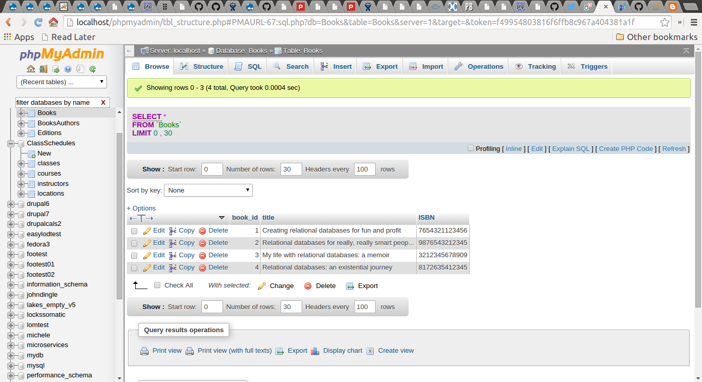 Adminer tables view