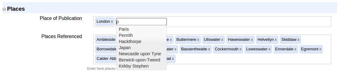 Example of an autocomplete field for selecting values from linked tables