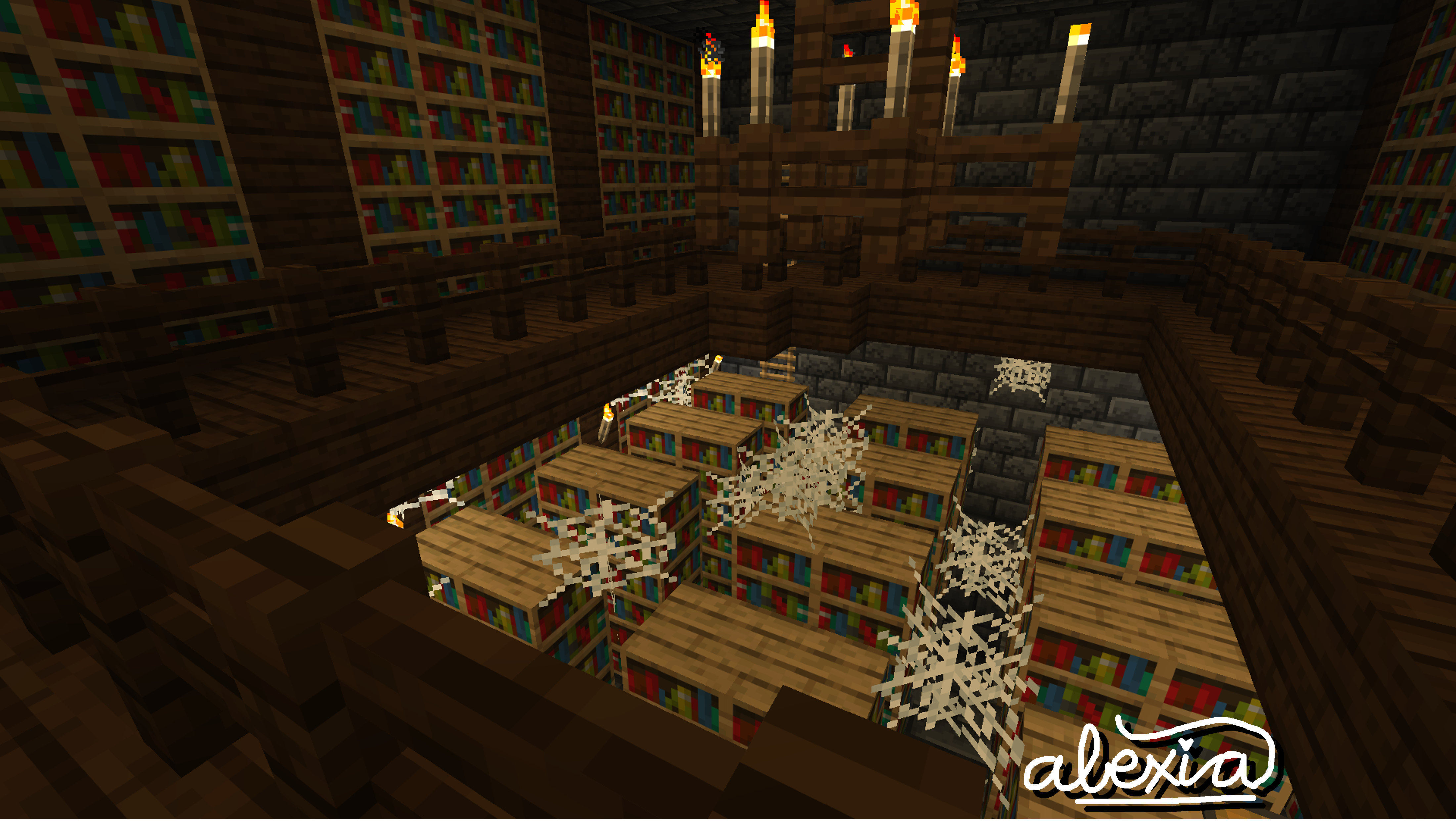 Deepslate stronghold library, watermark saying "Alexia"