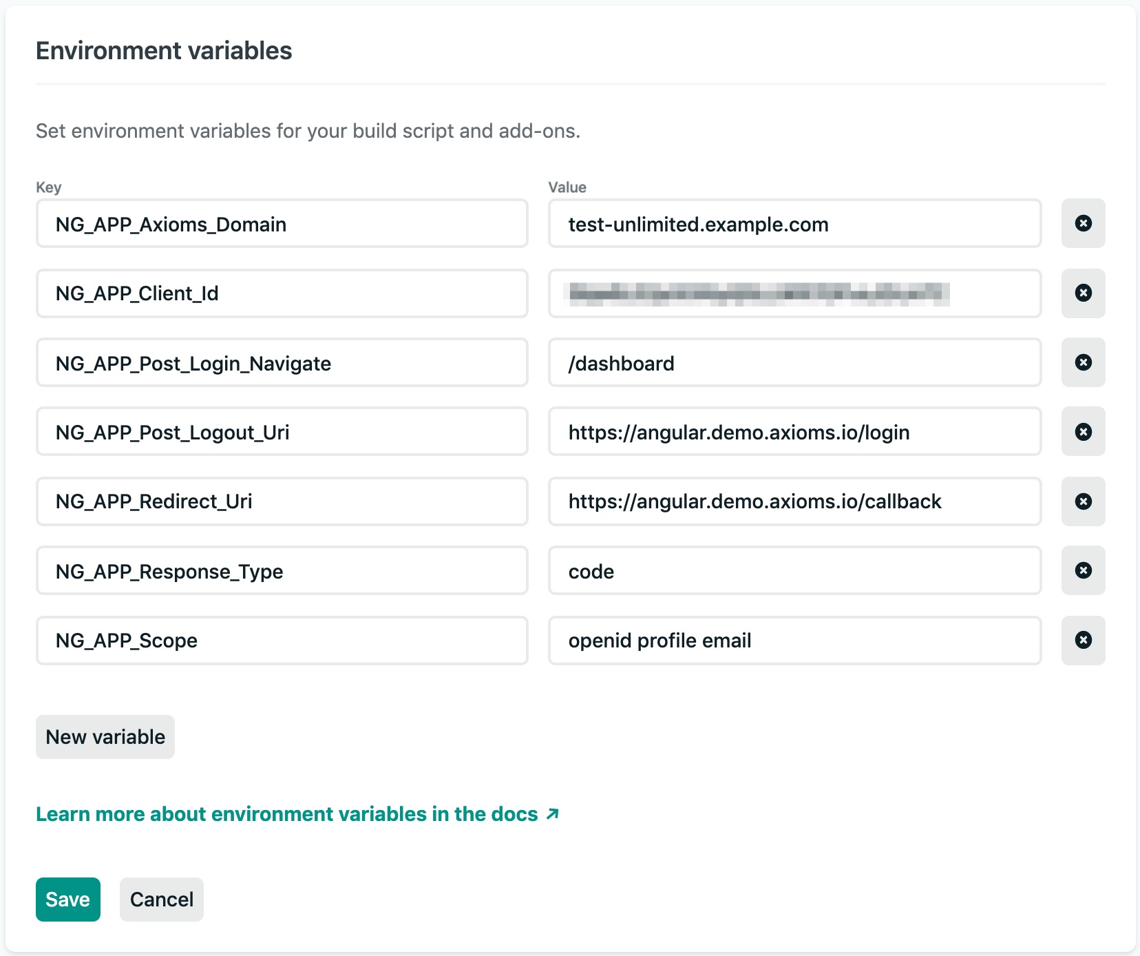 Build Environment settings