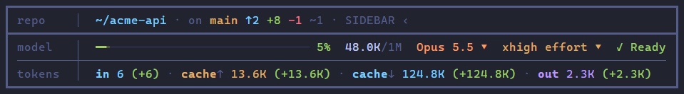 The box: repo, model and tokens rows