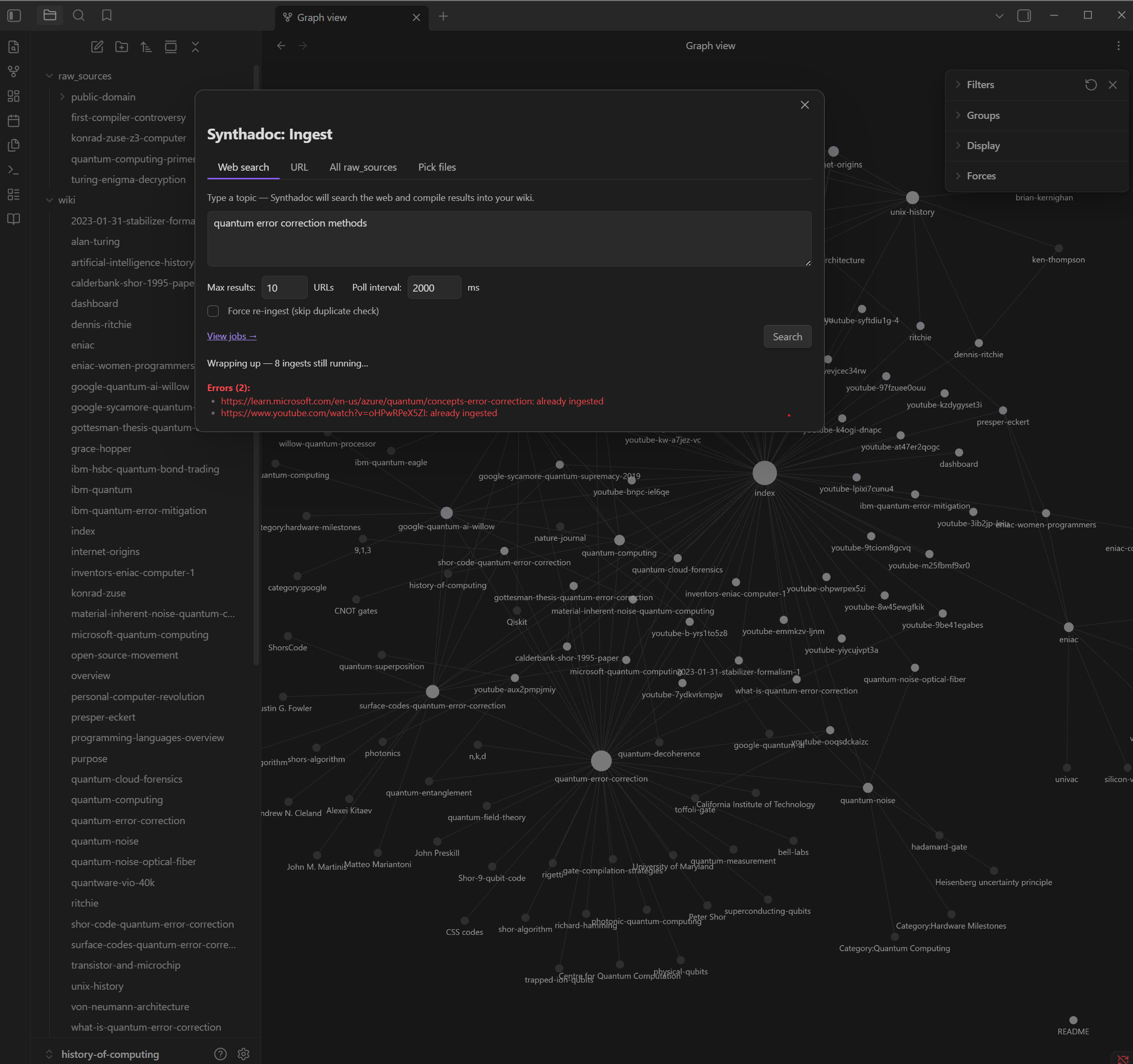 Obsidian web search live view