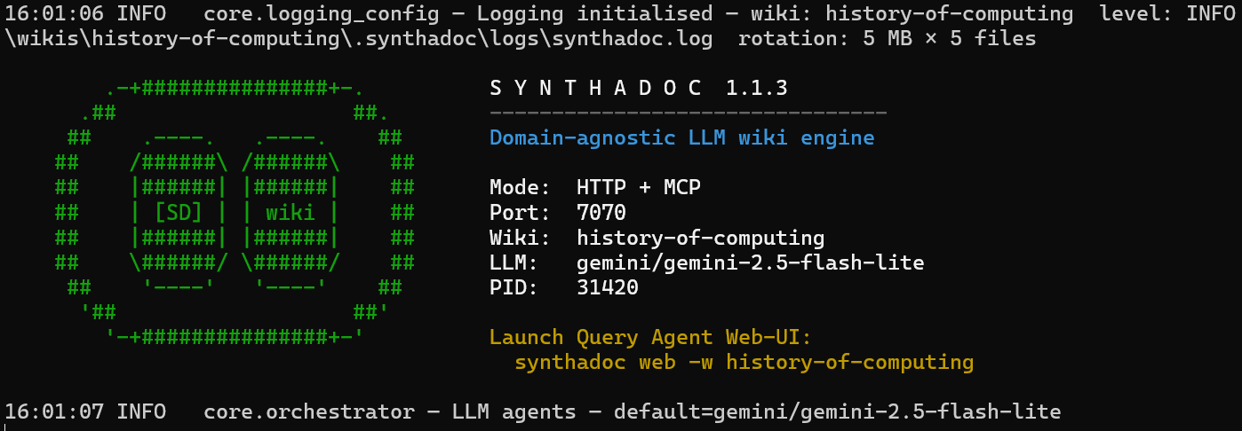 synthadoc serve startup banner