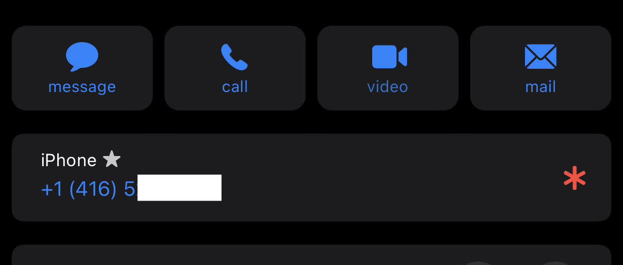 The same Canadian number in the Contacts app, now prefixed with the proper country code, working no matter the SIM Card.