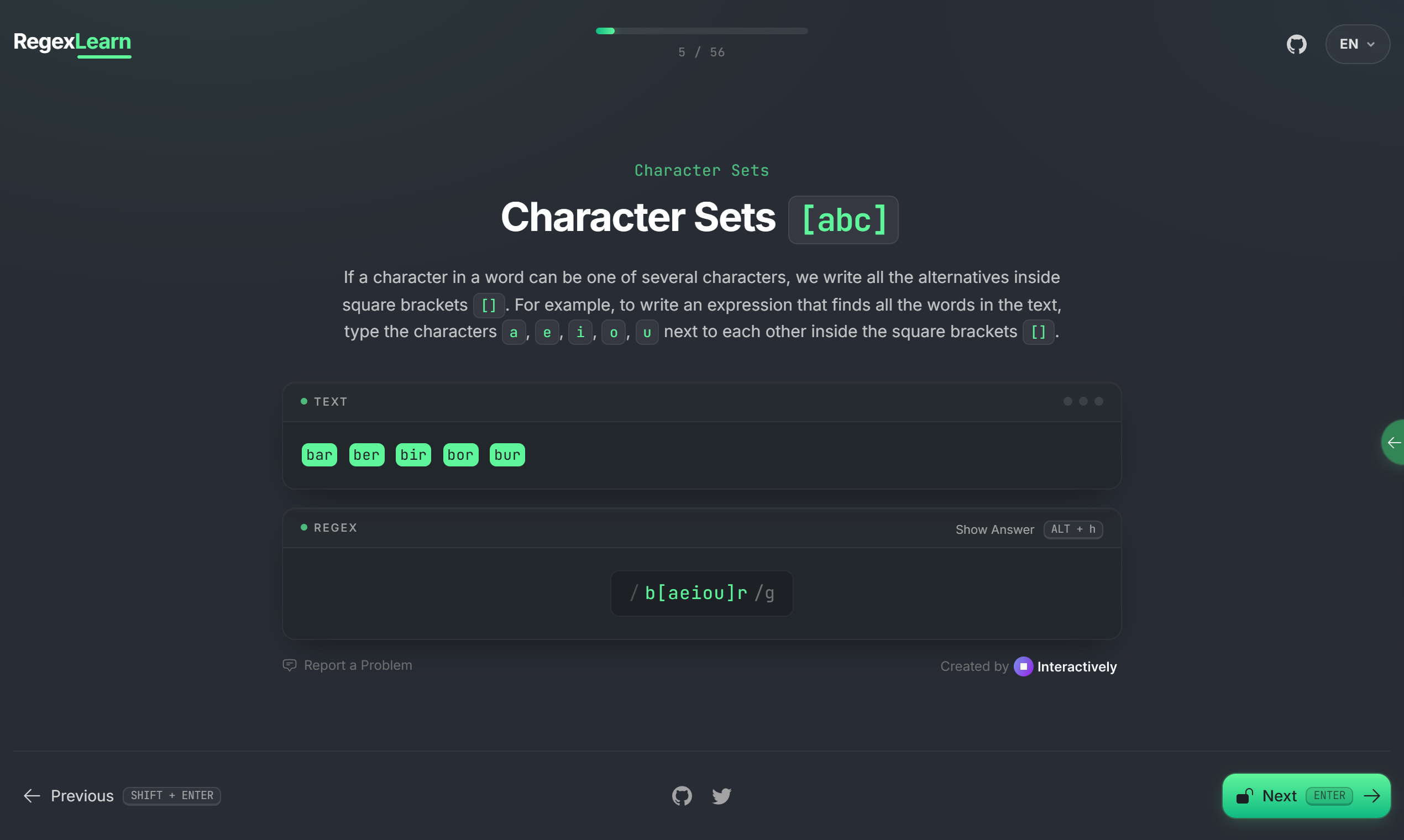 An interactive lesson step