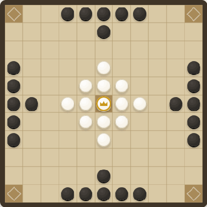 Hnefatafl: the attackers close in and the king escapes to a corner