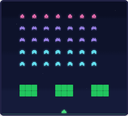 Invaders: the first wave shot down, then the next one marching in