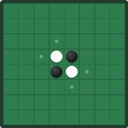 Reversi: a whole game, discs flipping, ending on a full board