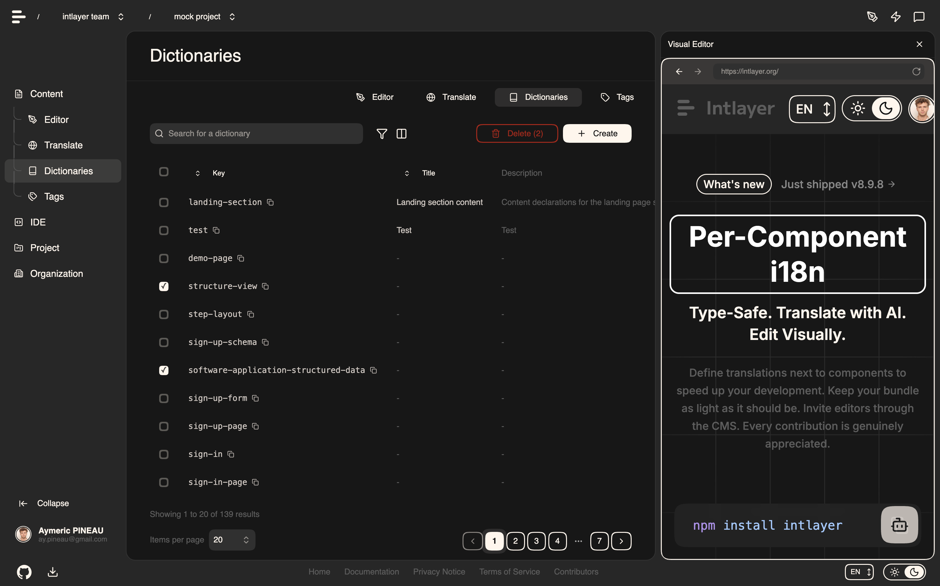 Intlayer CMS Interface