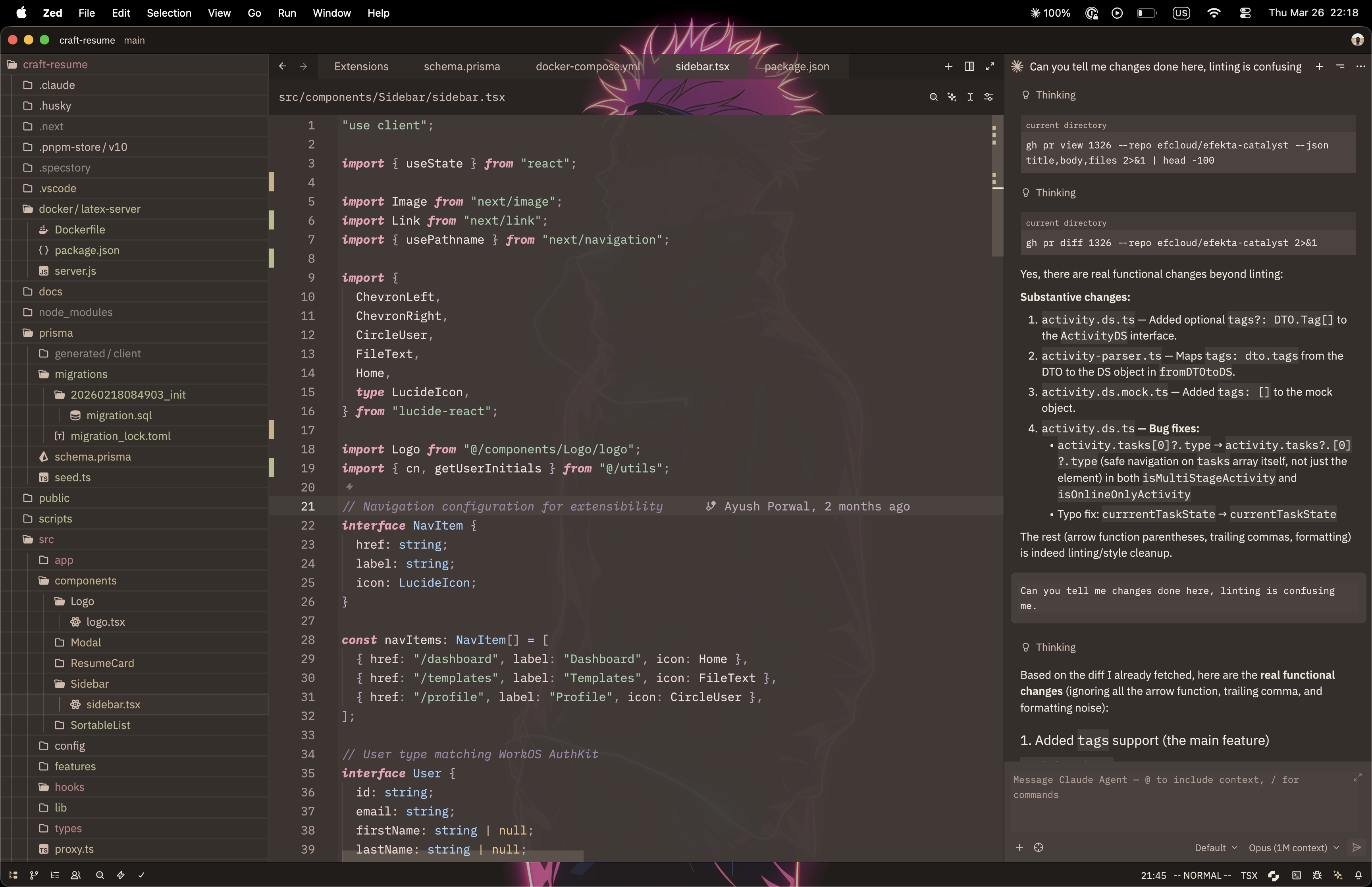 Rosewood Dusk Transparent with editor and assistant panel