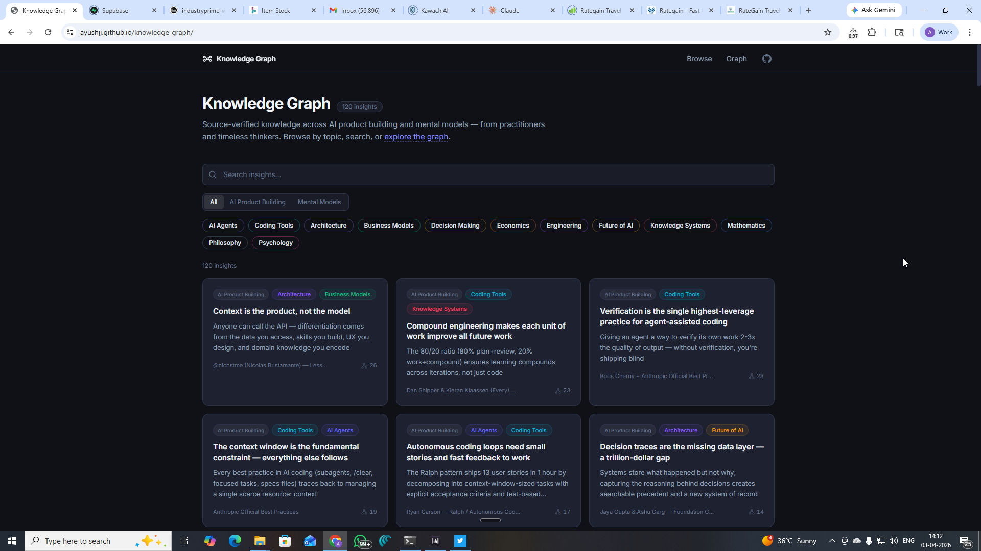 Card feed with topic filters and search