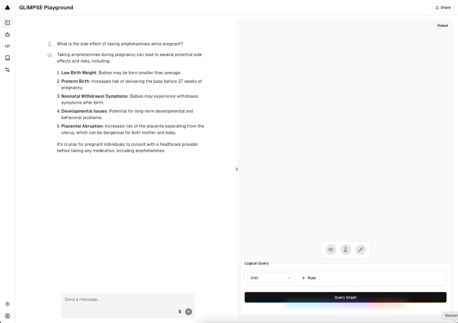 Example of GLIMPSE query in light mode.