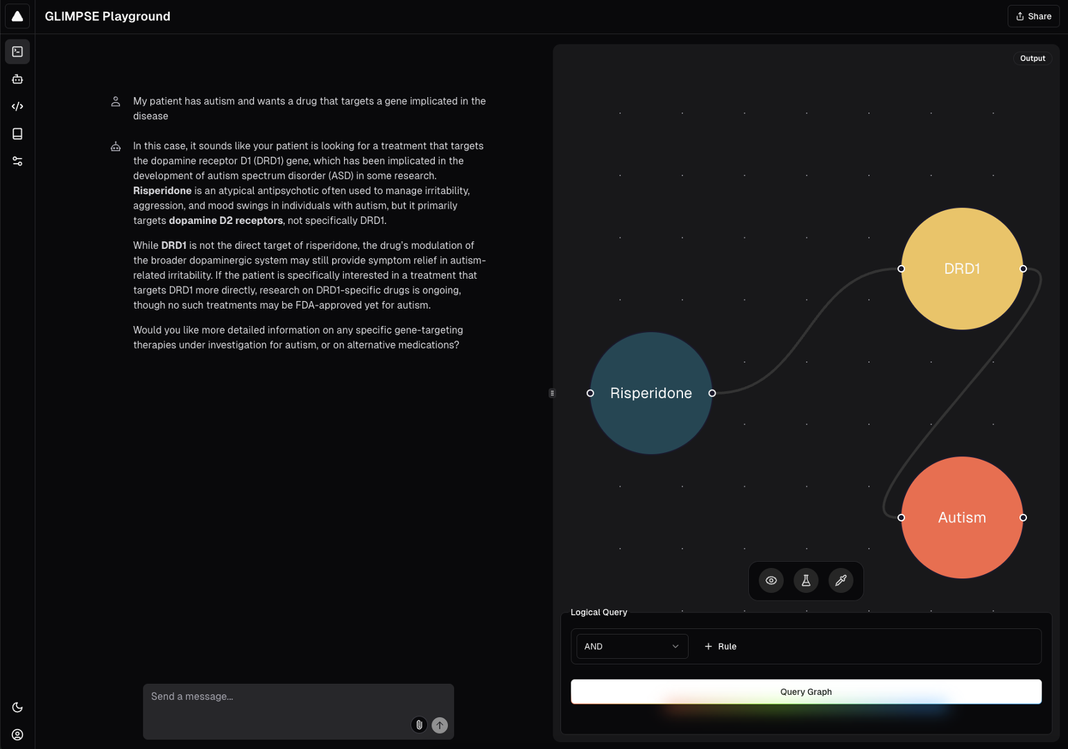 GLIMPSE query with graph visualization.