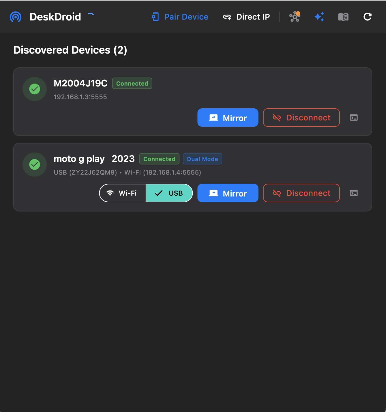 DeskDroid Multi-Device Subnet Discovery and Wireless Connection