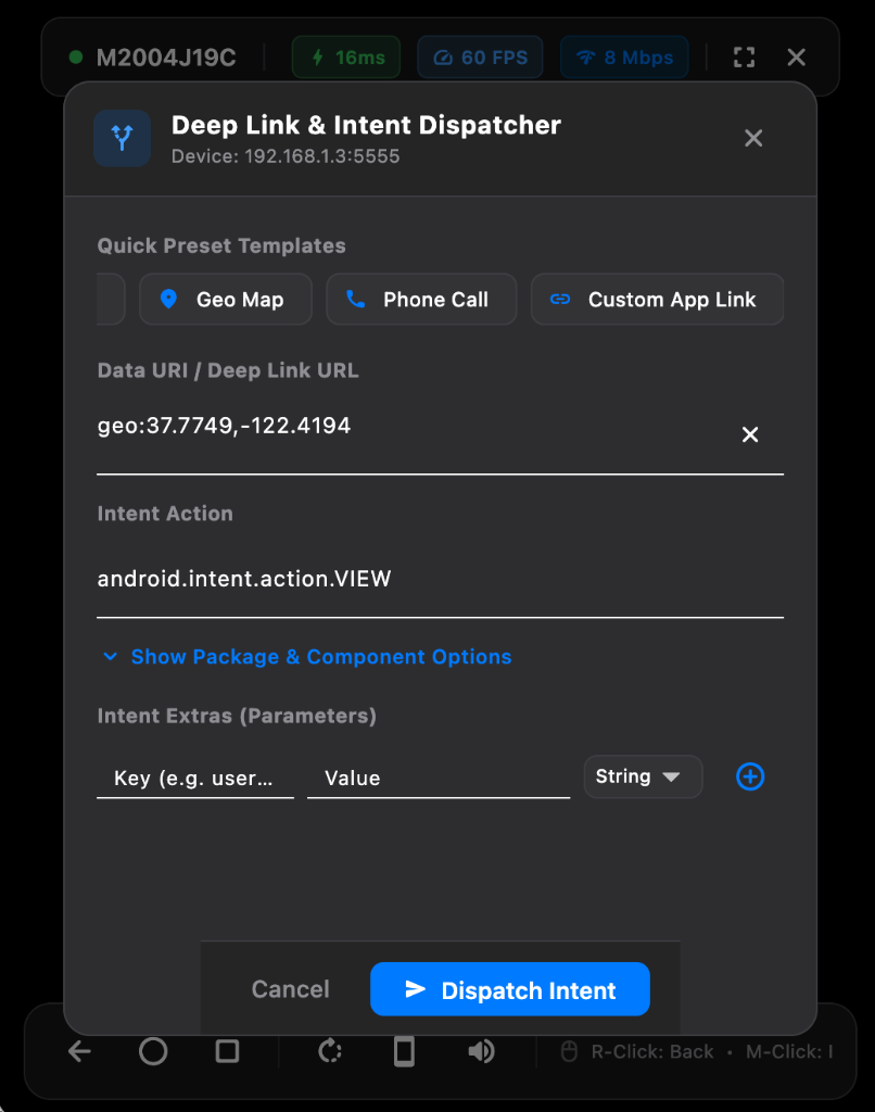 DeskDroid Deep Link Tester and Android Intent Dispatcher