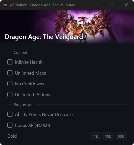 AZ Trainer attached to Dragon Age: The Veilguard
