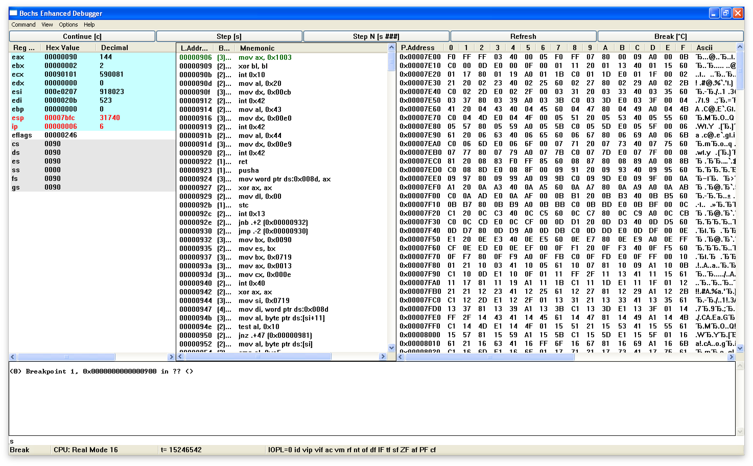 Bochs debugger screenchot