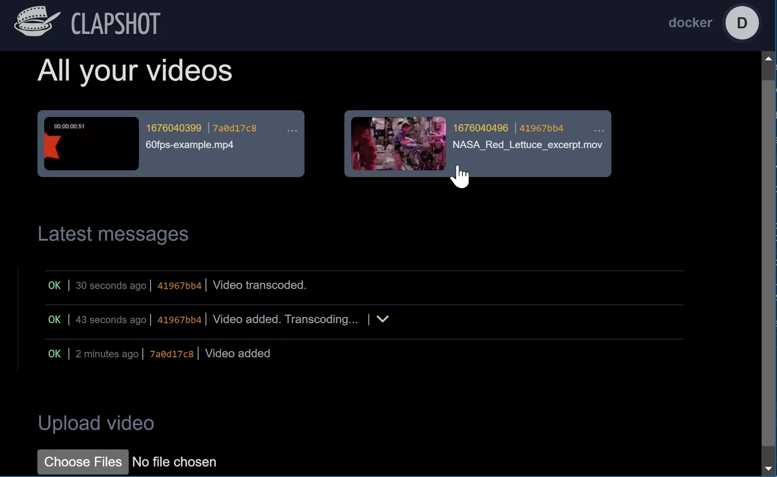 Video listing screenshot
