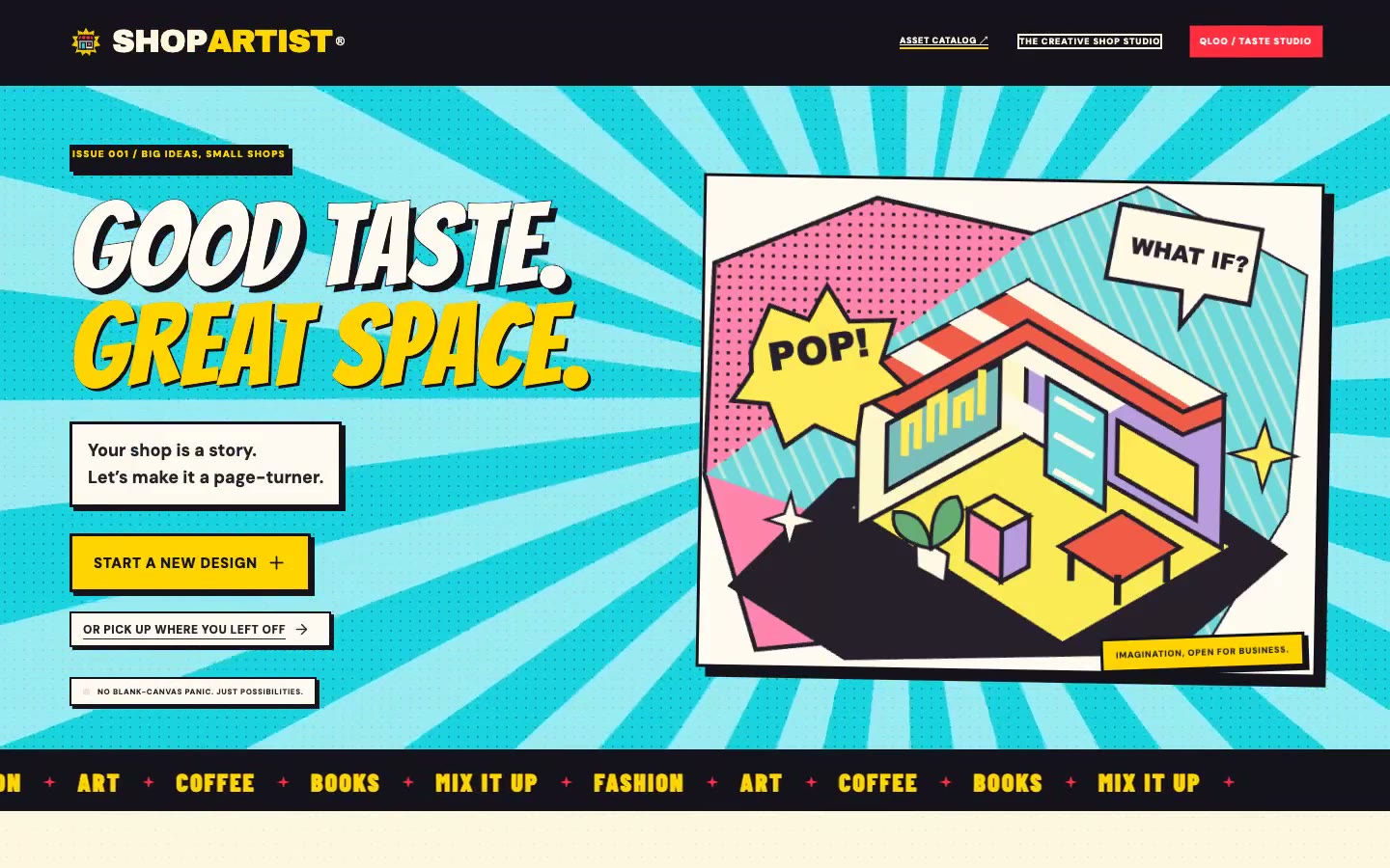 ShopArtist landing page: Good taste. Great space.
