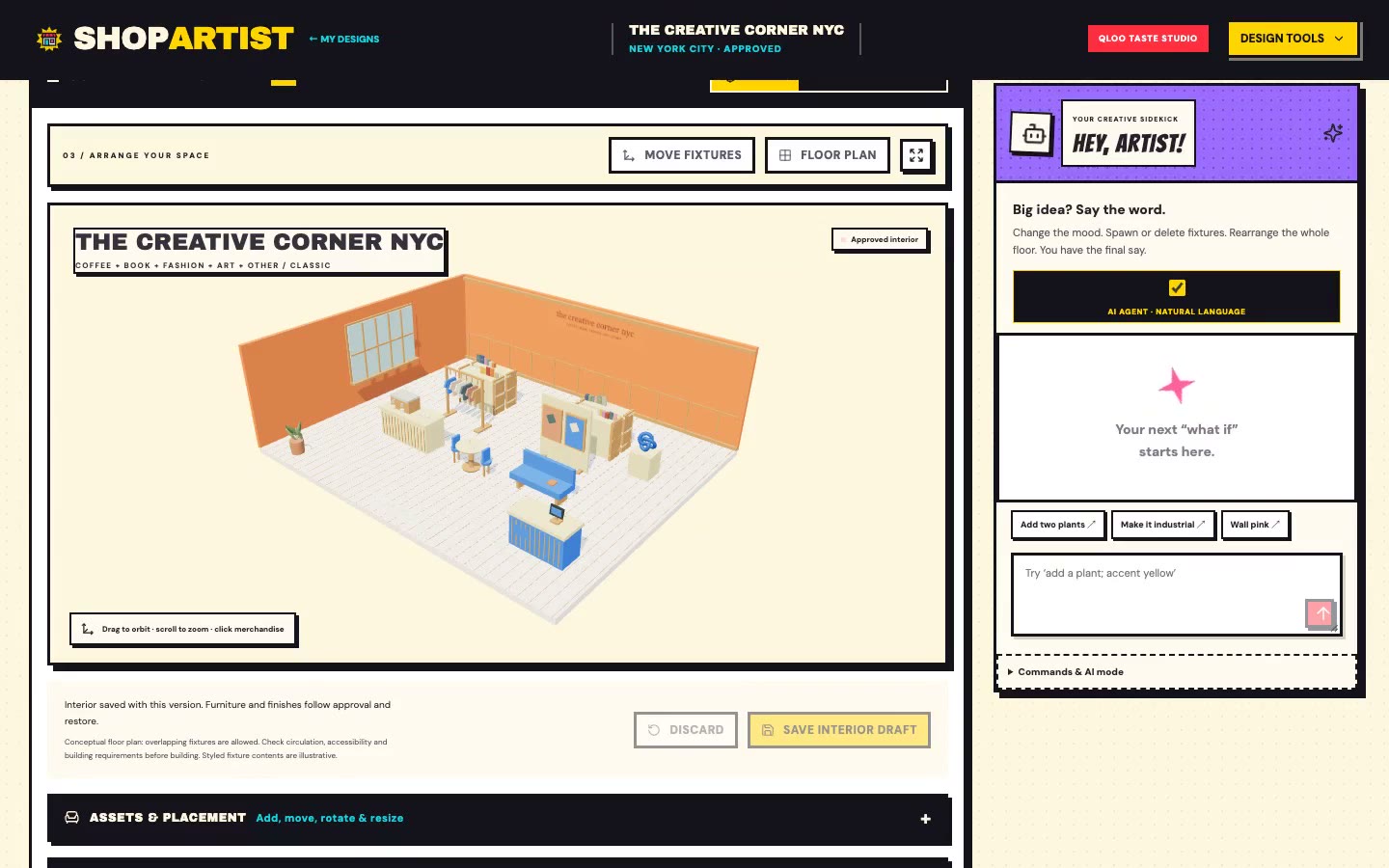 Three.js shop with the sidekick panel