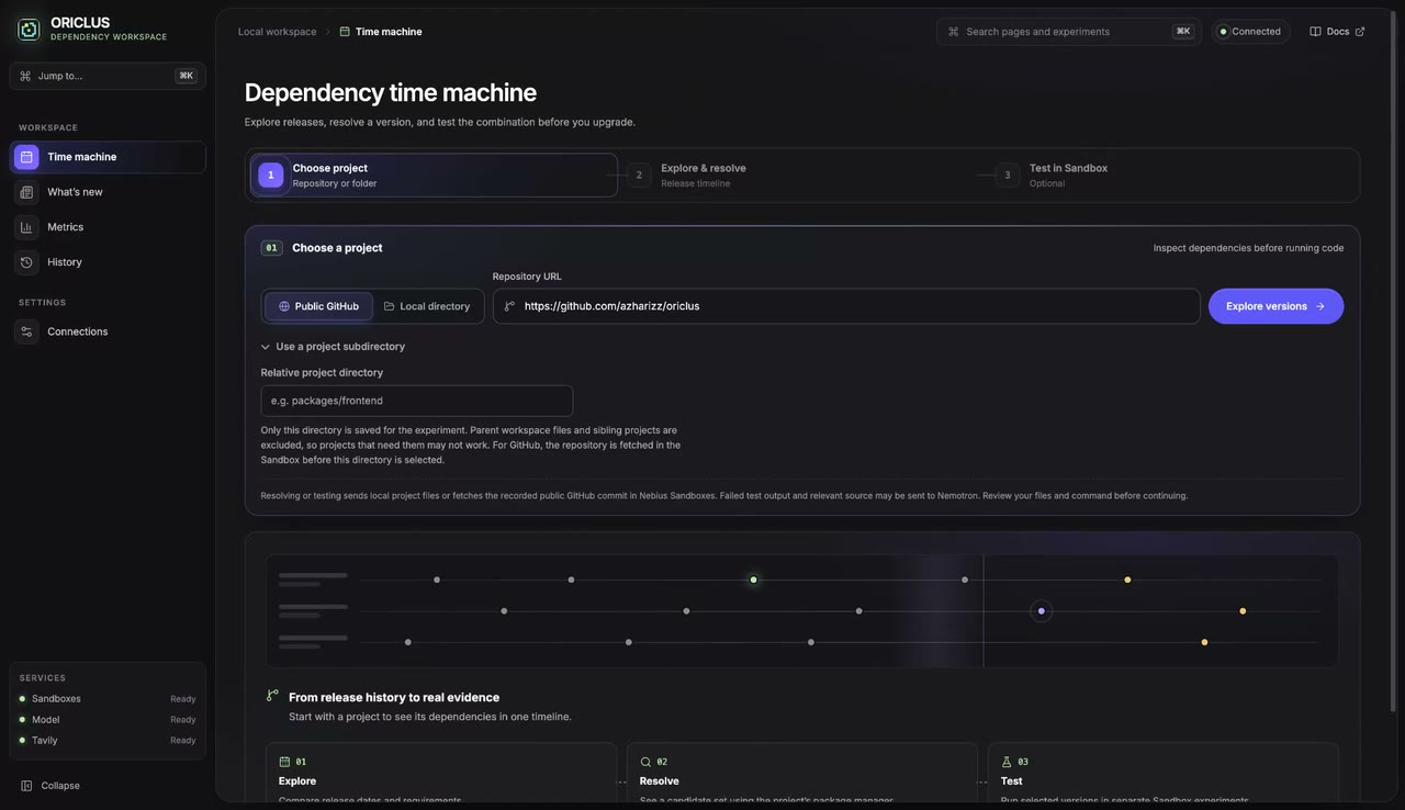 Time machine source panel with Public GitHub, repository URL and subdirectory