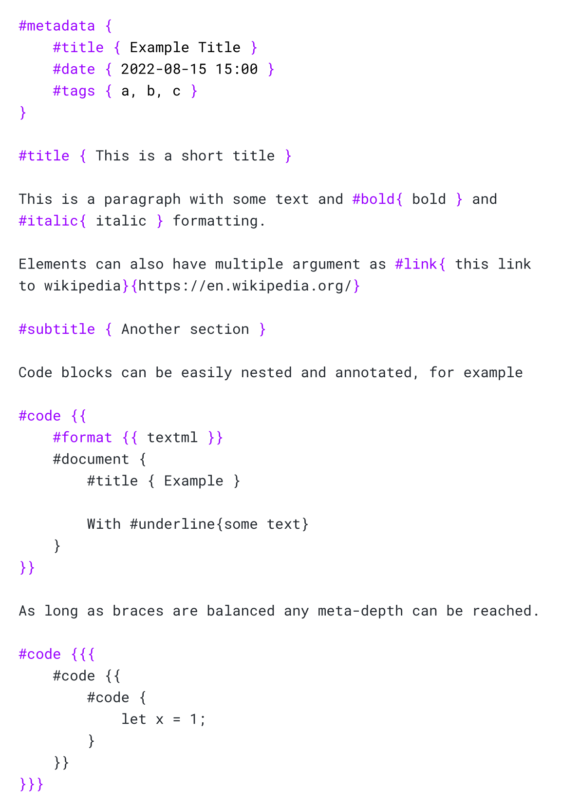 example syntax highlighting of a textml document