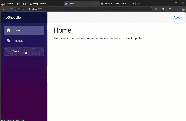 eShopLite Aplication running doing search using keyworkd search