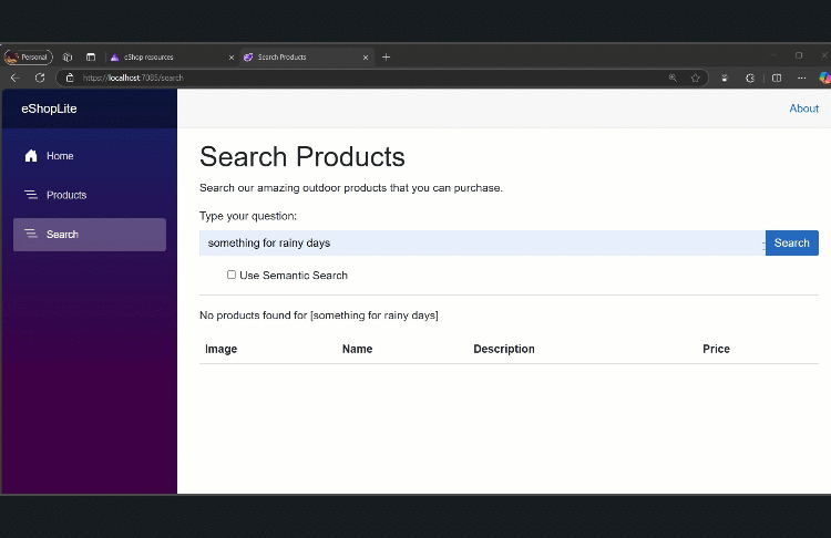 eShopLite Aplication running doing search using keyworkd search