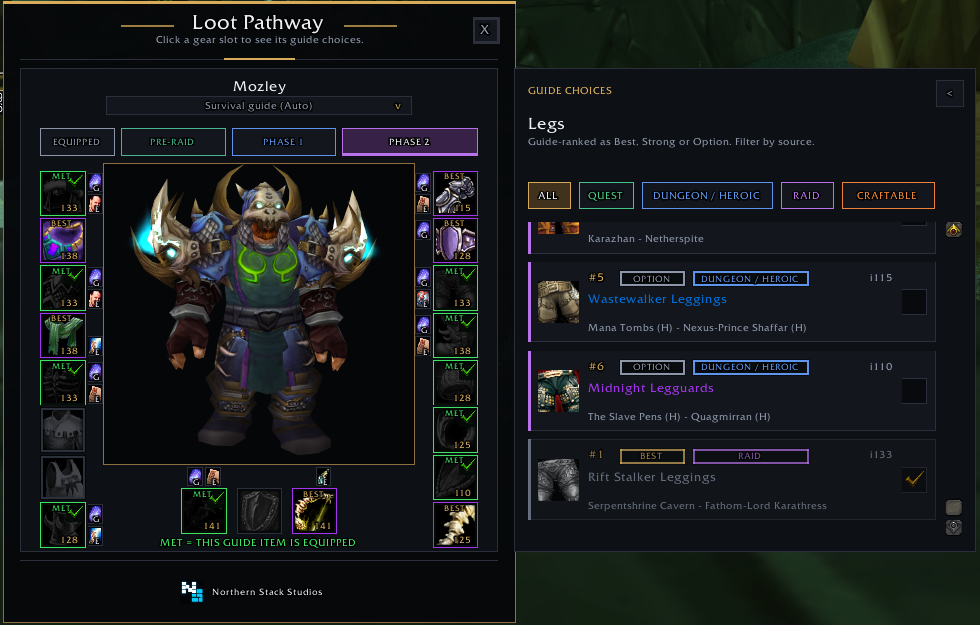 Equipped items marked as owned