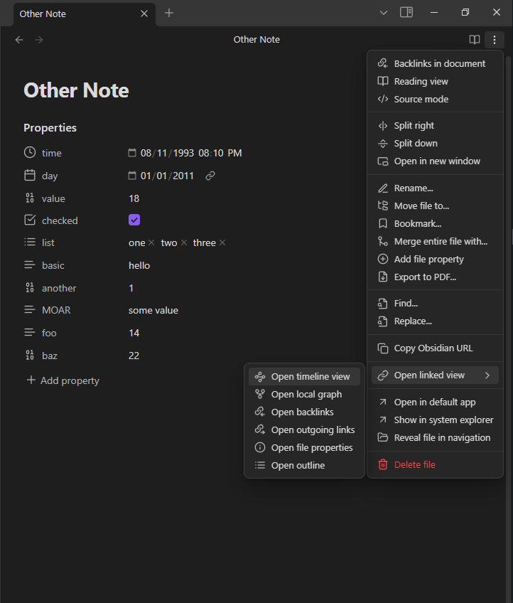 Open linked timeline view