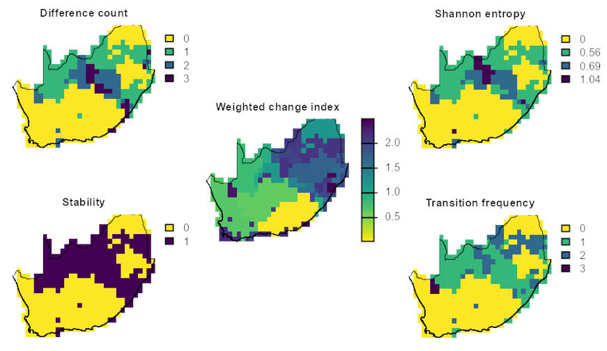 Areas of expected community reorganisation under alternative environmental futures