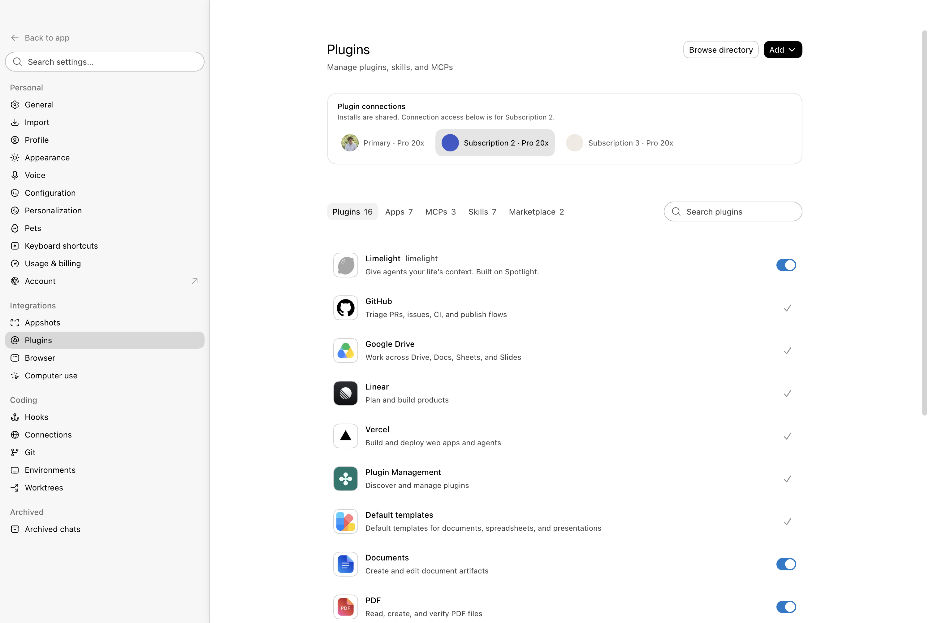 Account-scoped plugin connections