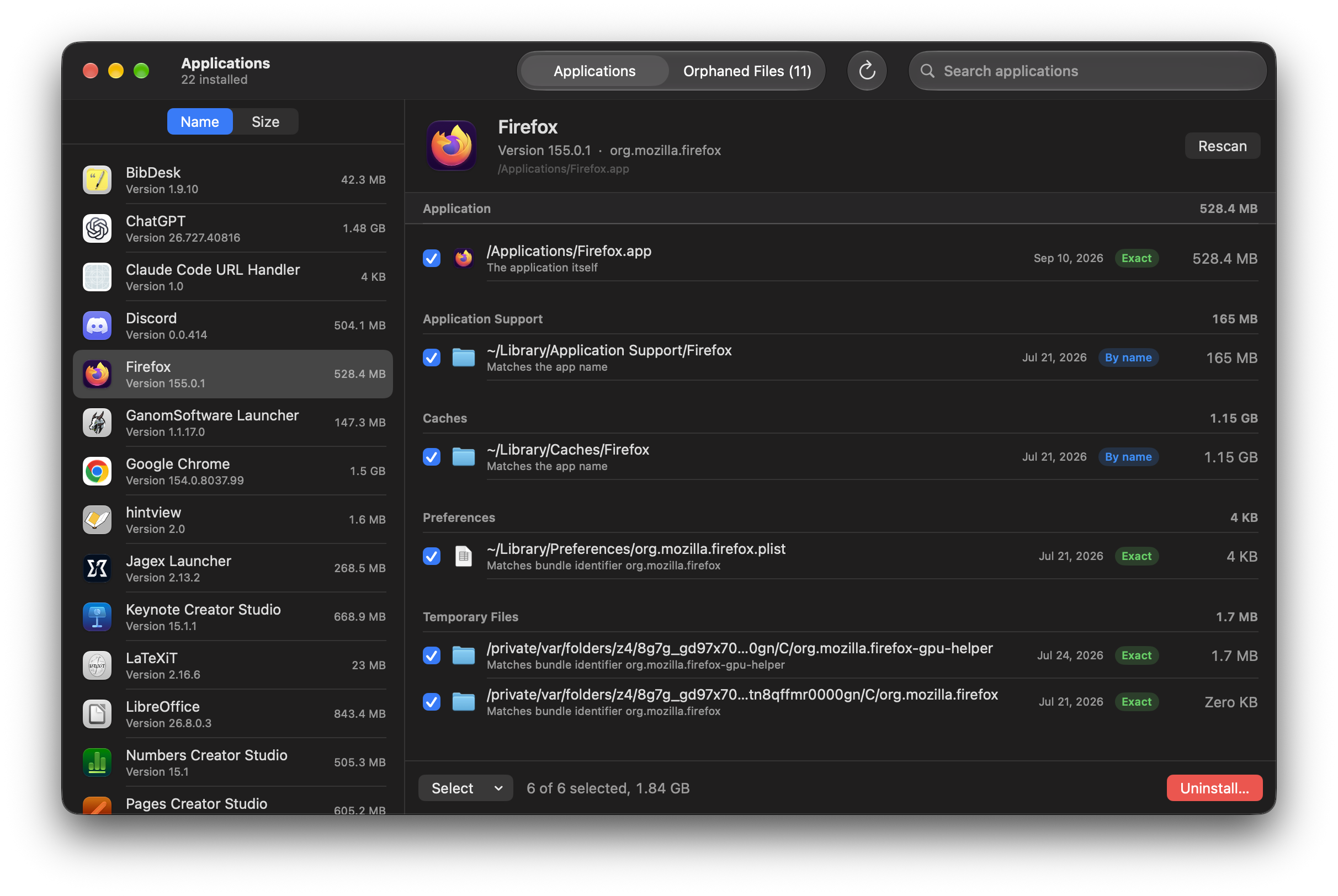 Uninstalling an app: every file it owns, grouped by category