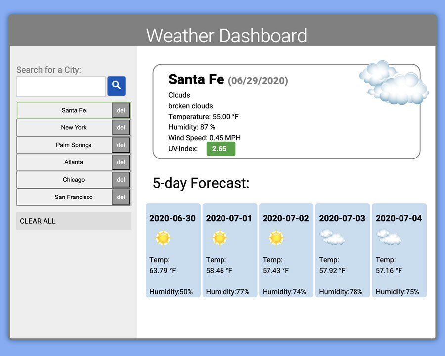 weather dashboard demo