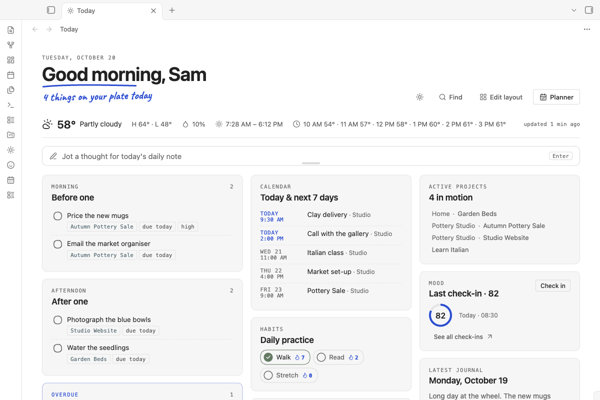 The Today page