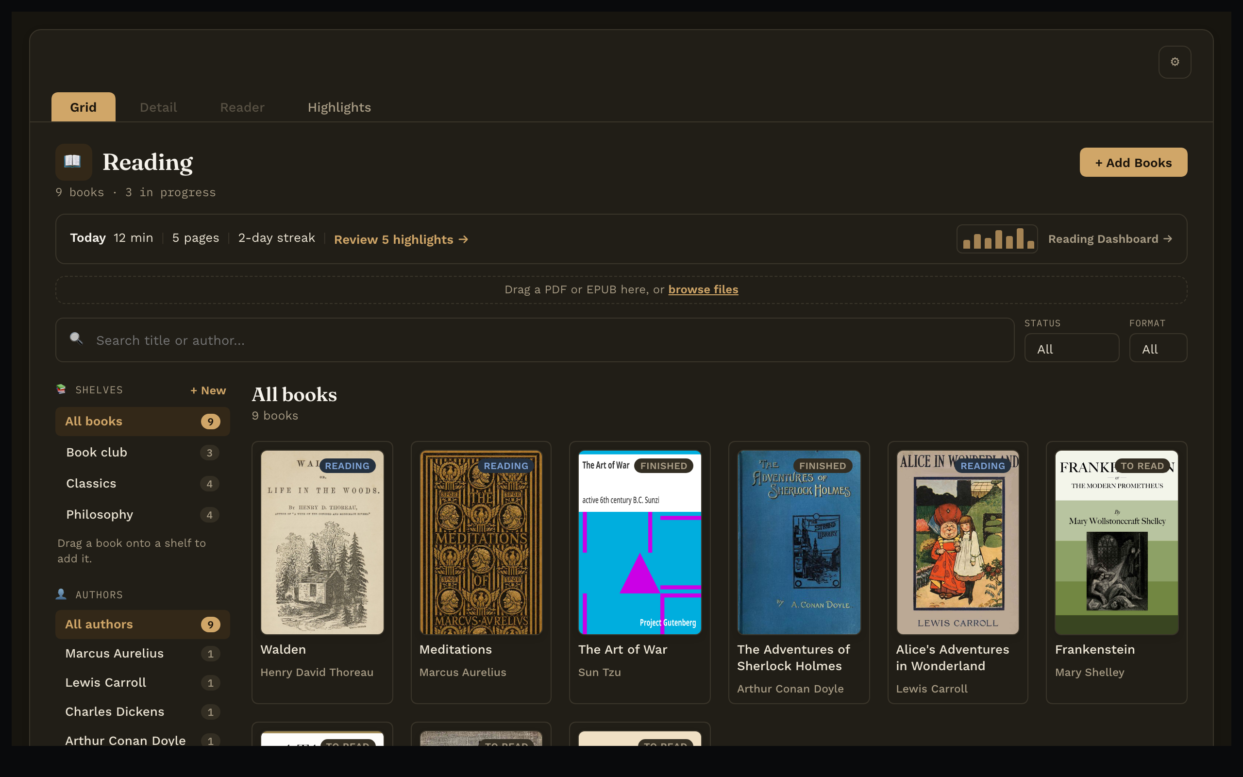 The library in dark mode