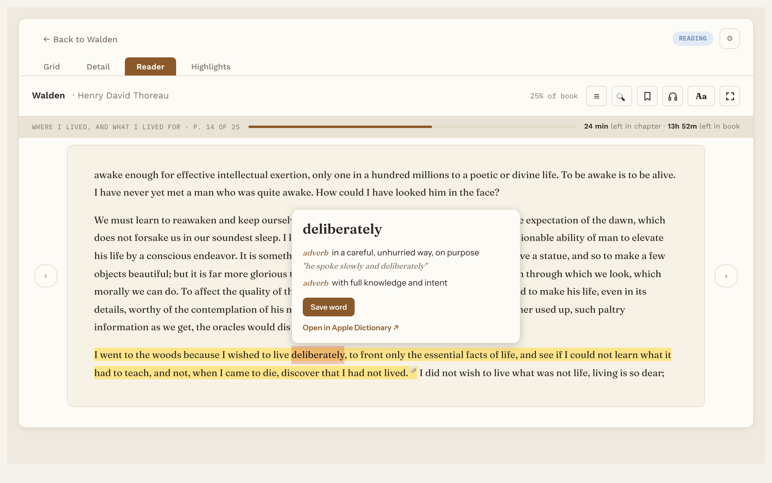 Looking up the word deliberately