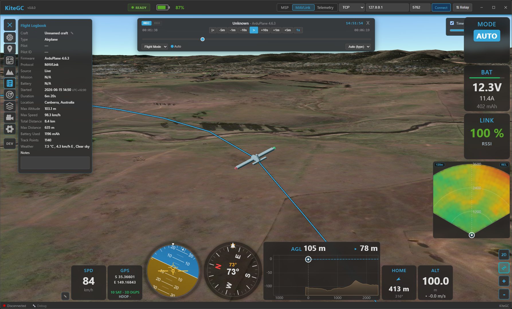 Kite Ground Control in 3D mode