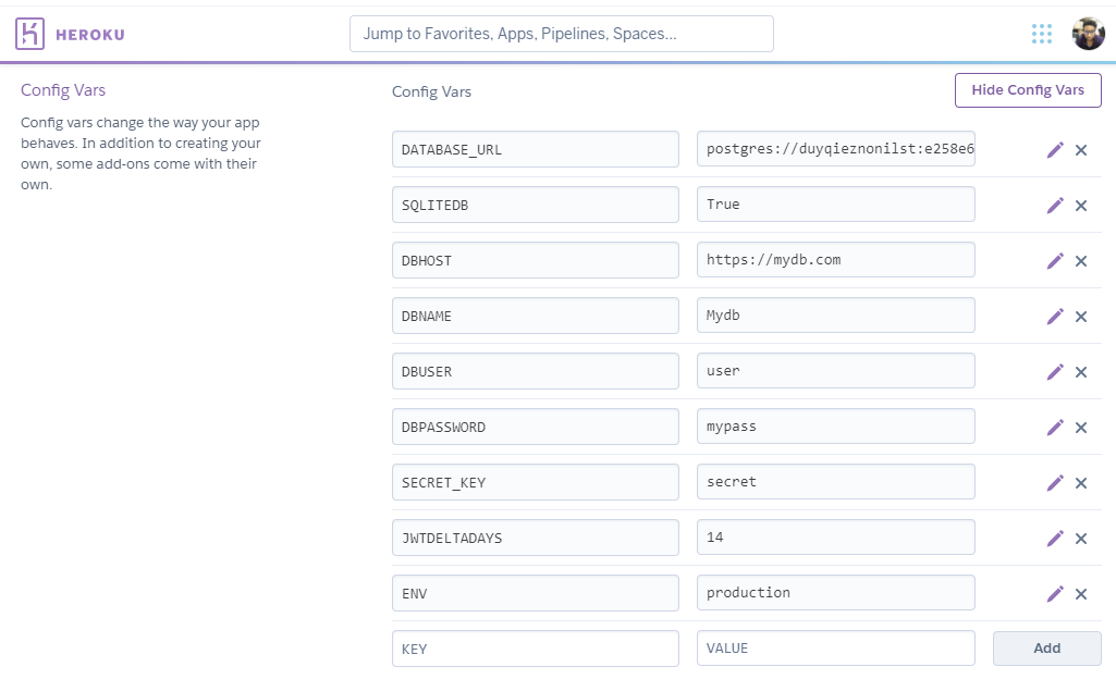 heroku screenshot