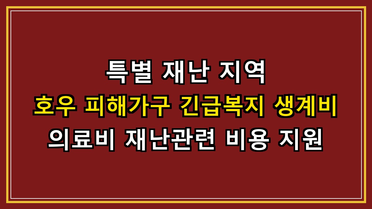 특별 재난 지역 호우 피해가구 긴급복지 생계비 의료비 재난관련 비용 지원