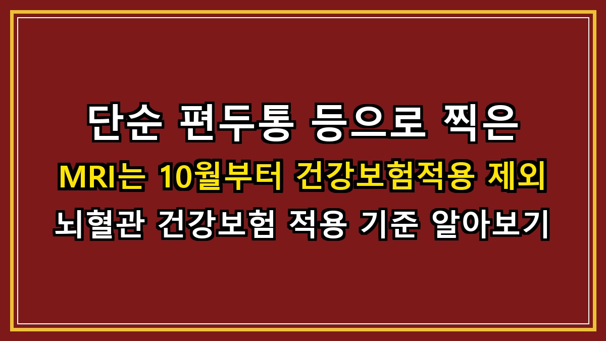 단순 편두통 등으로 찍은 MRI는 10월부터 건강보험적용 제외 뇌혈관 건강보험 적용 기준 알아보기