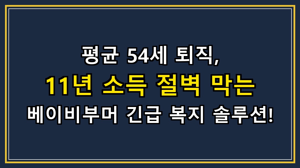 평균 54세 퇴직, 11년 소득 절벽 막는 베이비부머 긴급 복지 솔루션!
