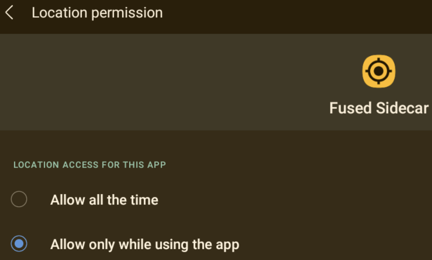 Fused Sidecar App permissions background off