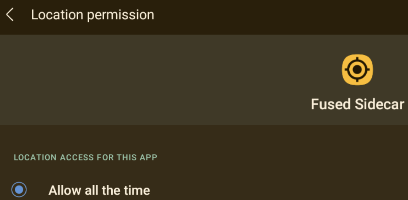 Fused Sidecar App permissions background on