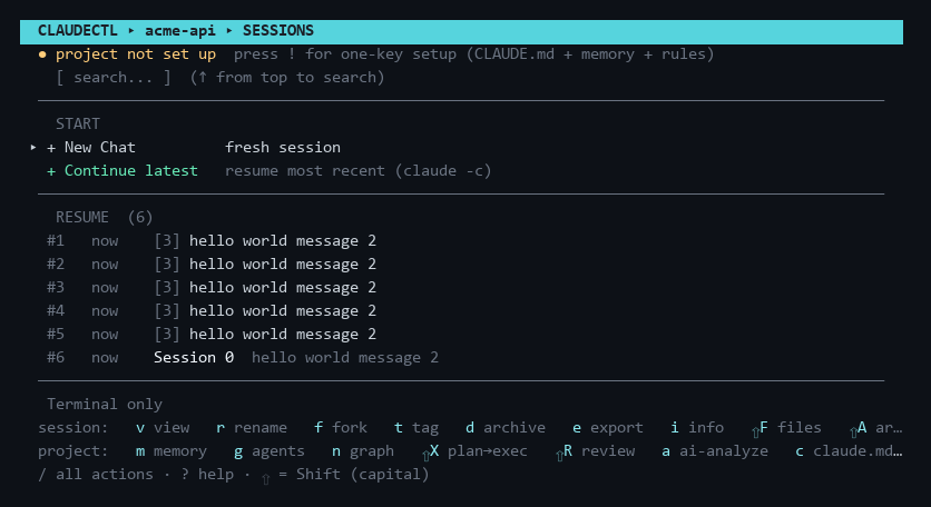 claudectl TUI — sessions