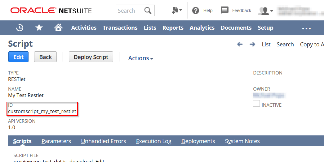 Script ID field