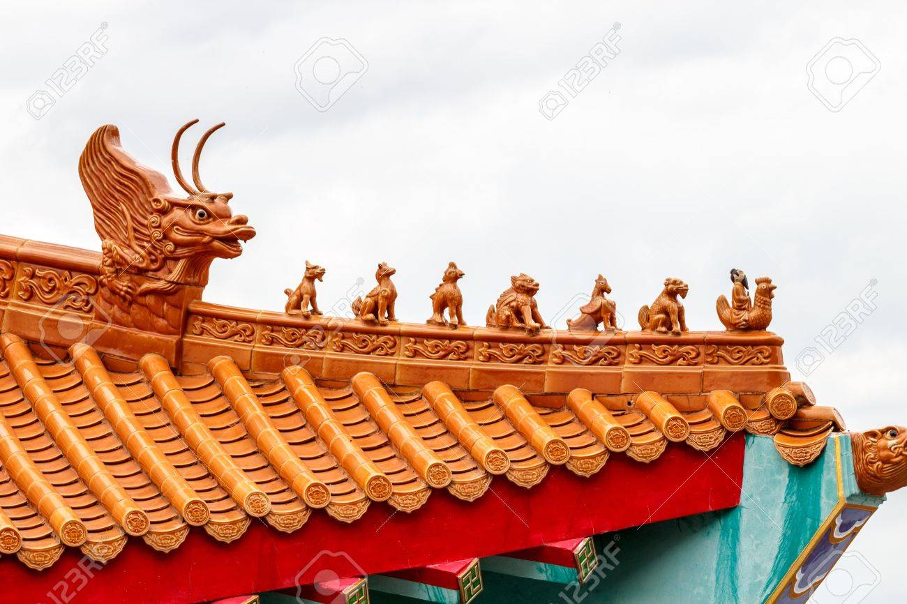 Chinese Temple Roof With Dragon Head Sculpture. Image 14852341.