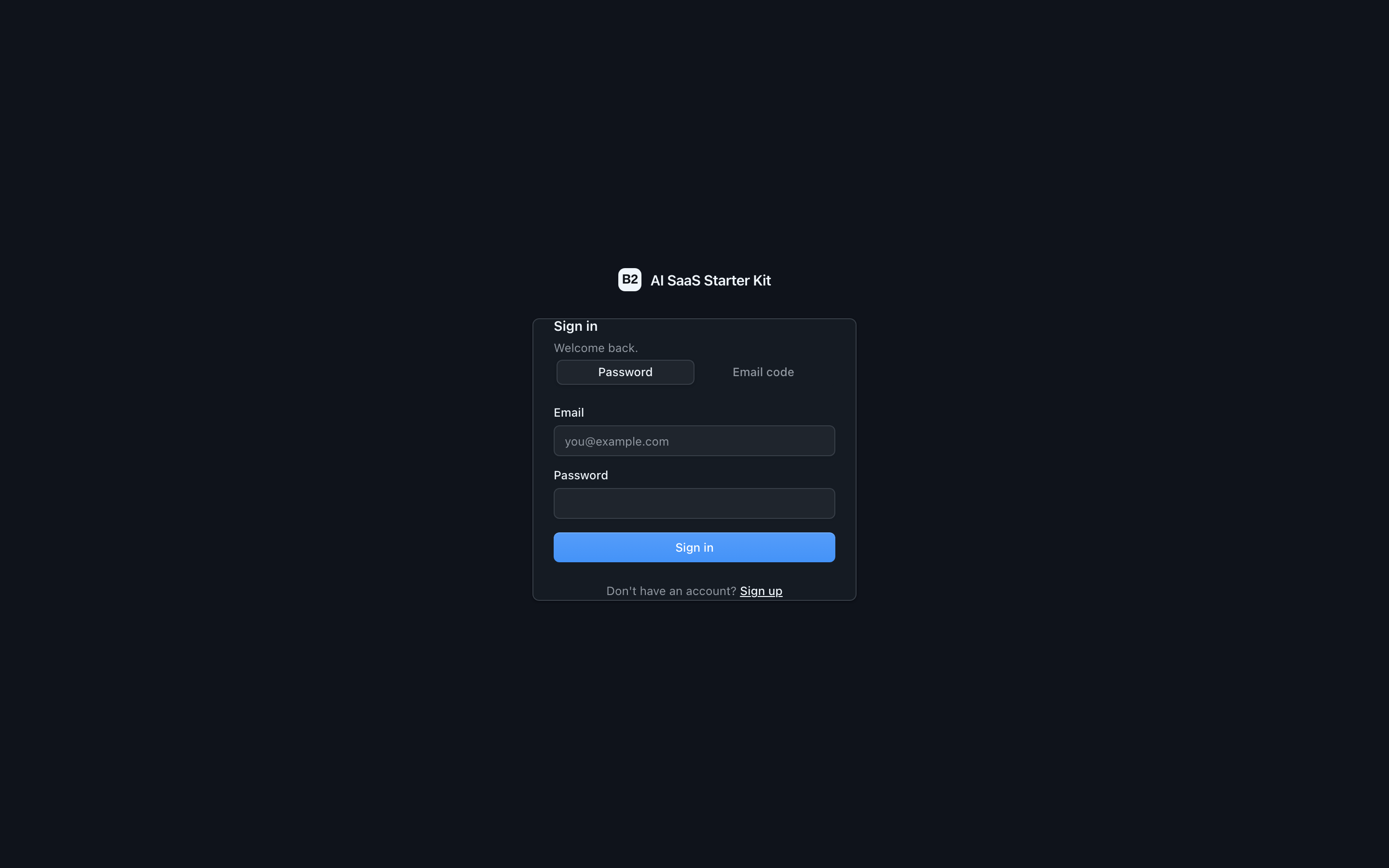 Sign in screen with password and email-code tabs