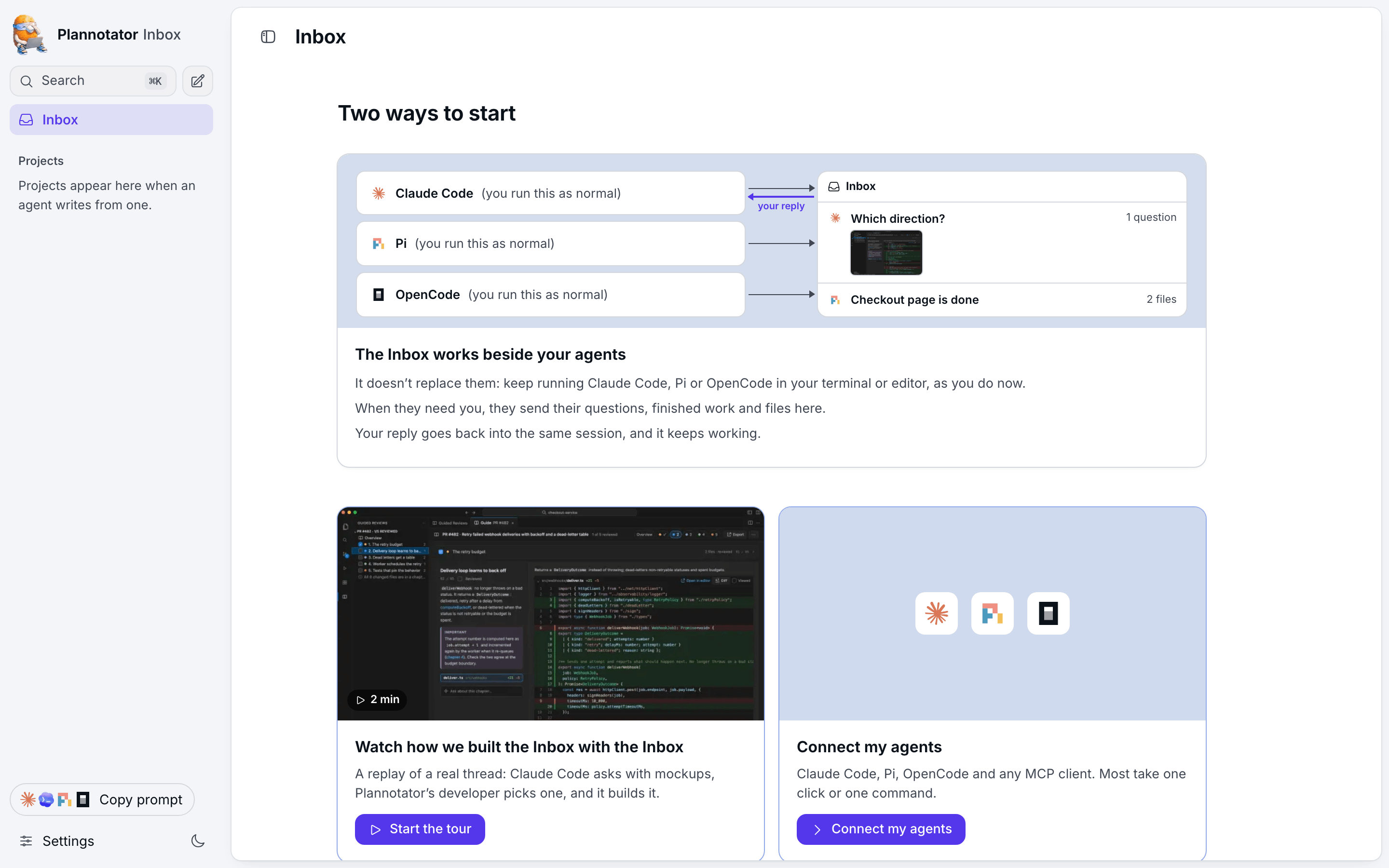The Inbox first-run screen
