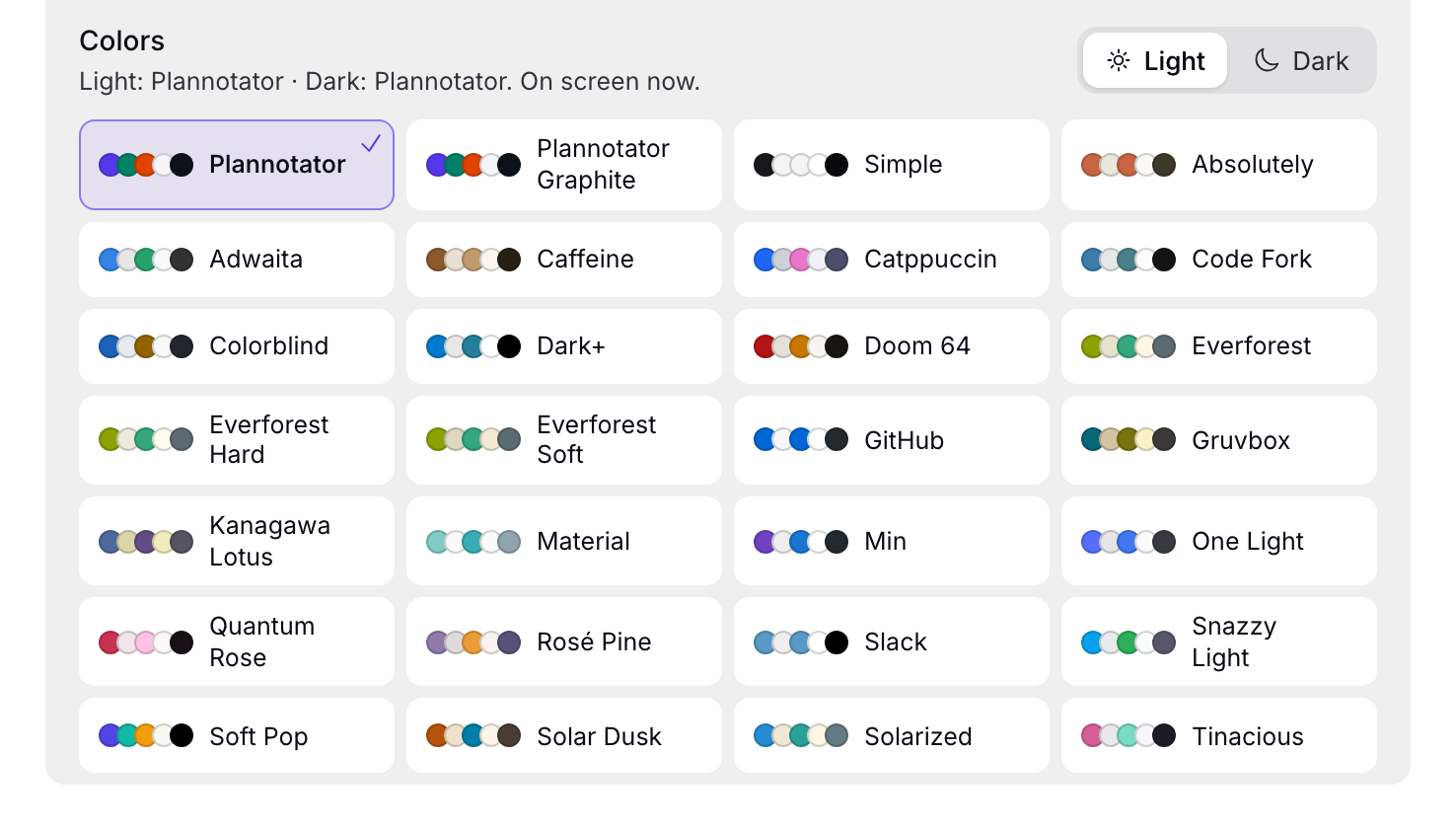 The palette picker in Inbox Settings